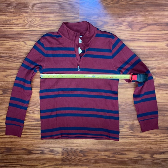NWT Gap Kids Burgundy & Navy Striped Quarter Zip Pullover - Picture 2 of 3